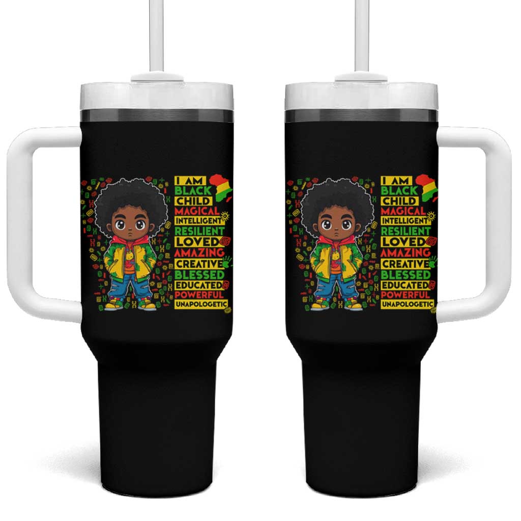 I Am Black Child Tumbler With Handle Afro Boy African American Pride Black History Month
