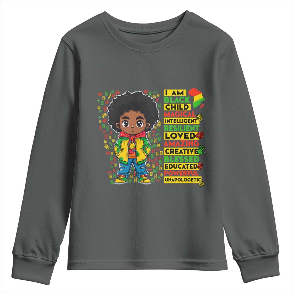 I Am Black Child Youth Sweatshirt Afro Boy African American Pride Black History Month