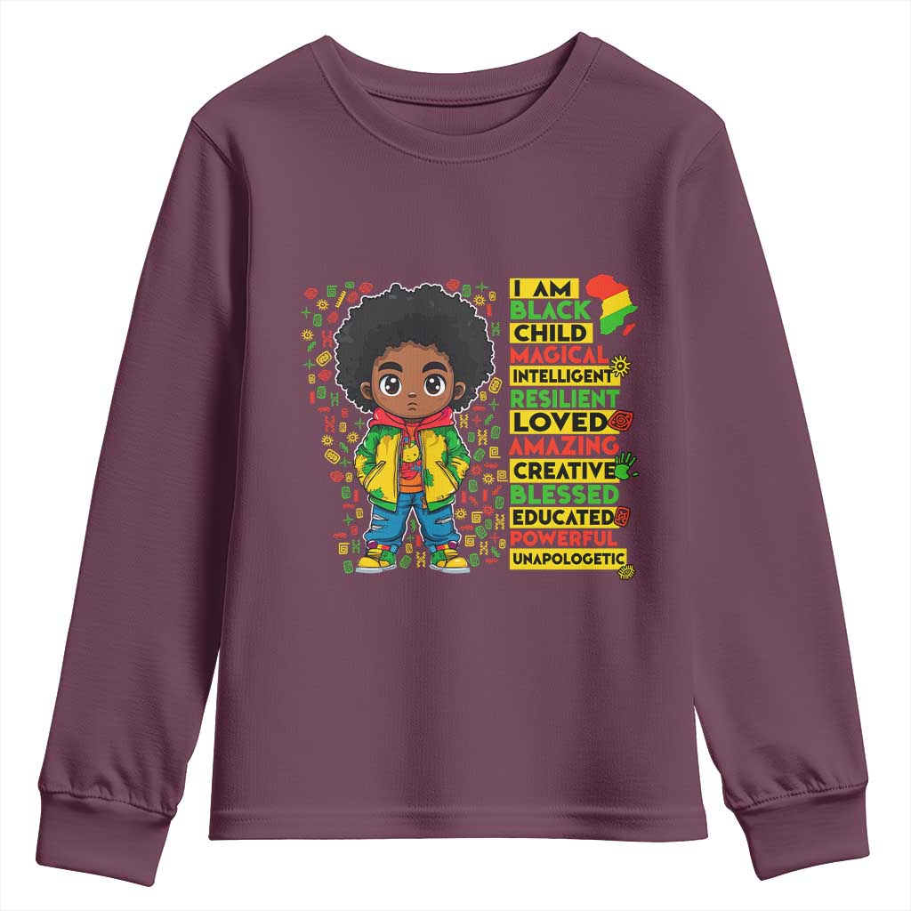 I Am Black Child Youth Sweatshirt Afro Boy African American Pride Black History Month