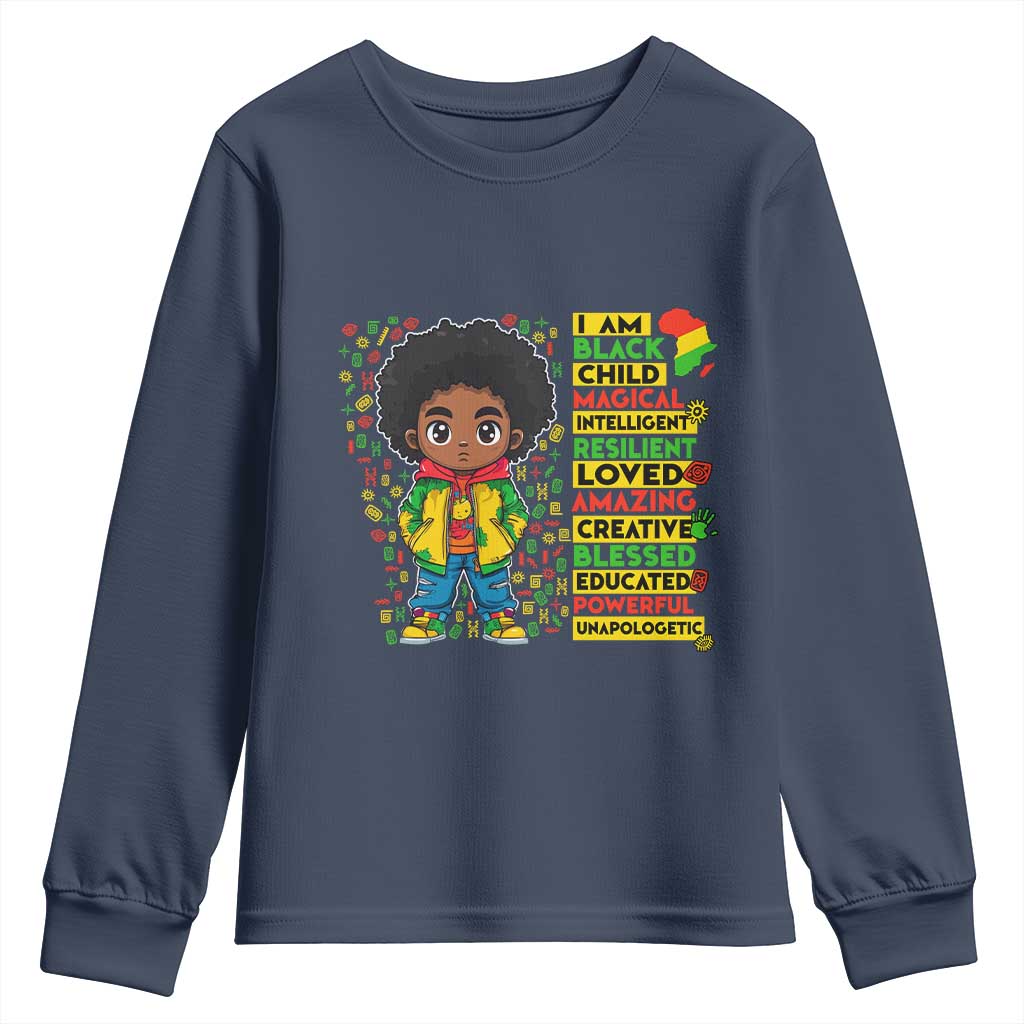 I Am Black Child Youth Sweatshirt Afro Boy African American Pride Black History Month