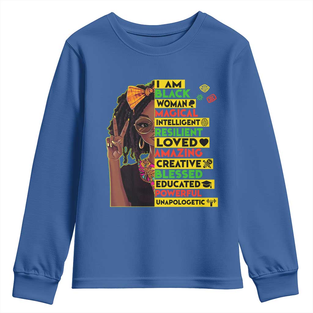 I Am Black Woman Youth Sweatshirt Locd African American Pride Black History Month