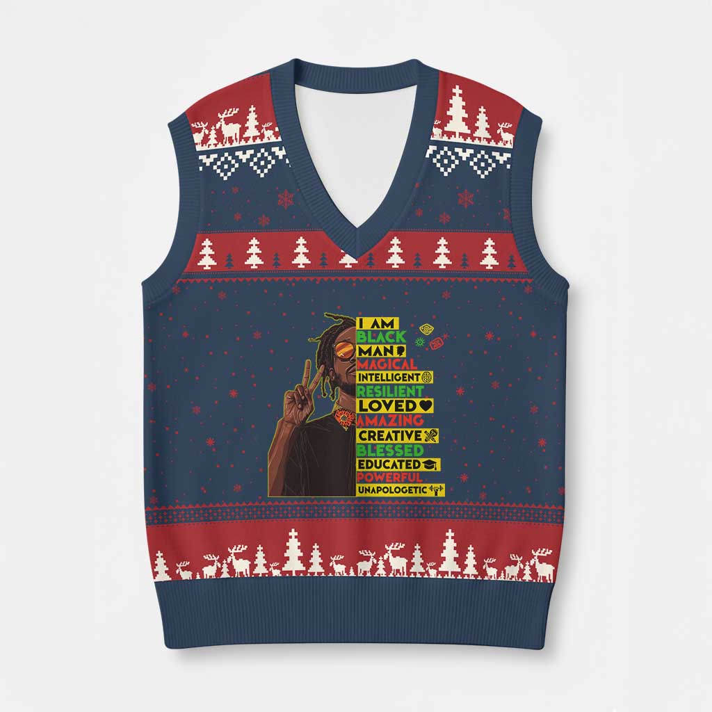 I Am Black Man V-Neck Knit Sweater Vest Cool Locd African American Pride Black History Month - Wonder Print Shop