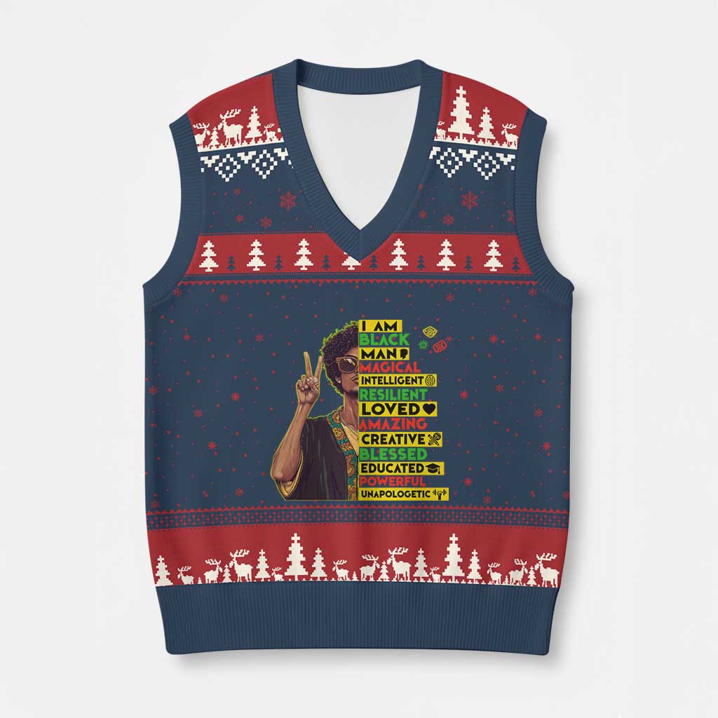 I Am Black Woman V-Neck Knit Sweater Vest Afro African American Pride Black History Month - Wonder Print Shop