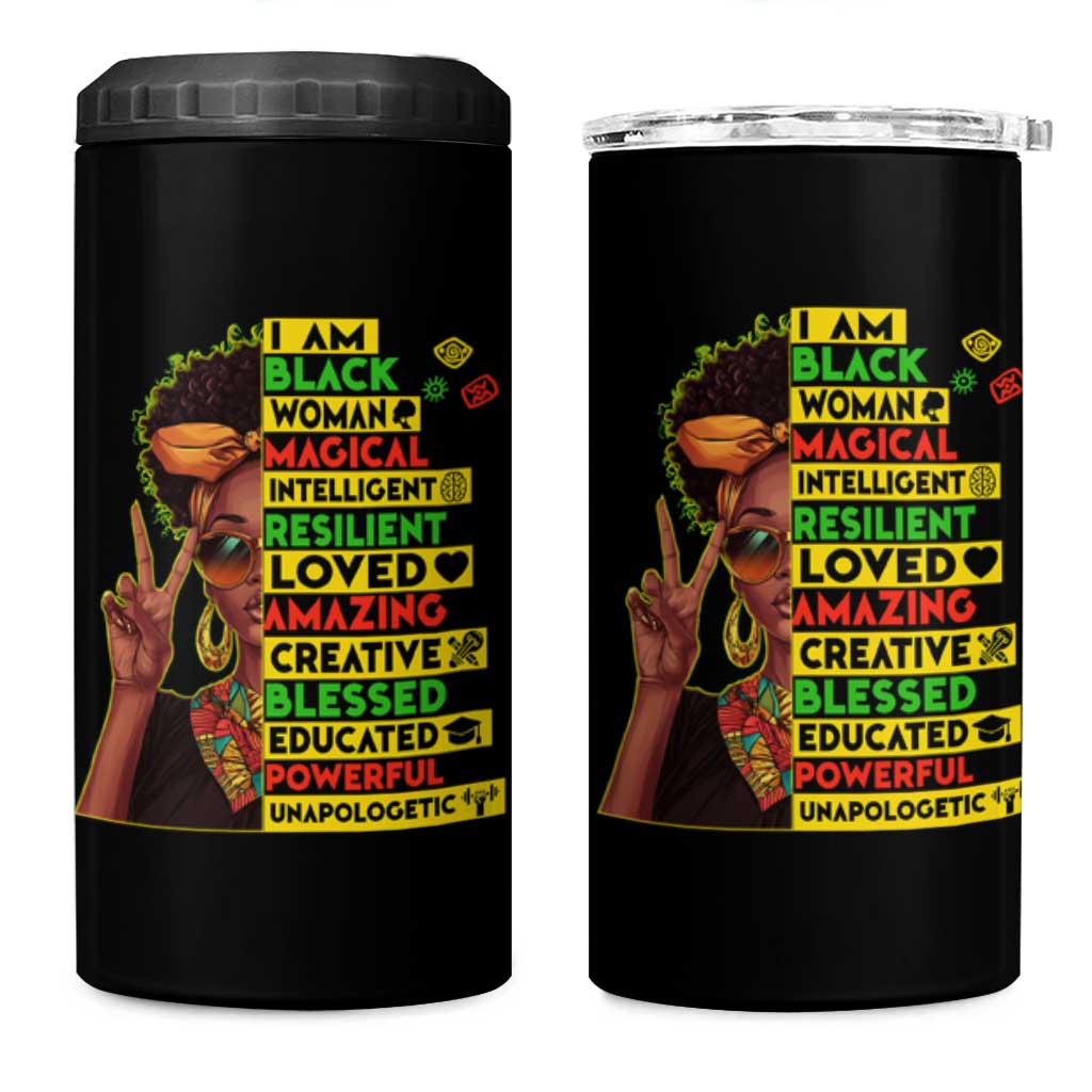 I Am Black Man 4 in 1 Can Cooler Tumbler Afro African American Pride Black History Month