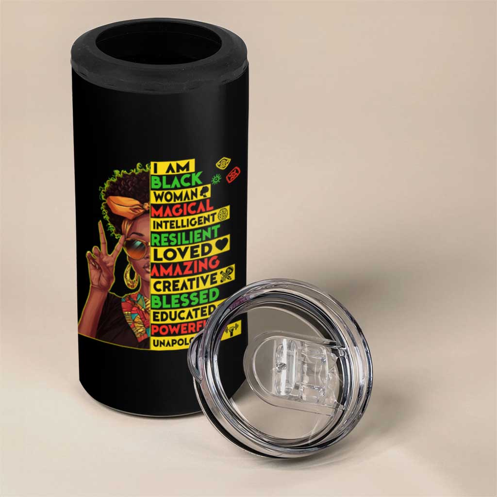 I Am Black Man 4 in 1 Can Cooler Tumbler Afro African American Pride Black History Month