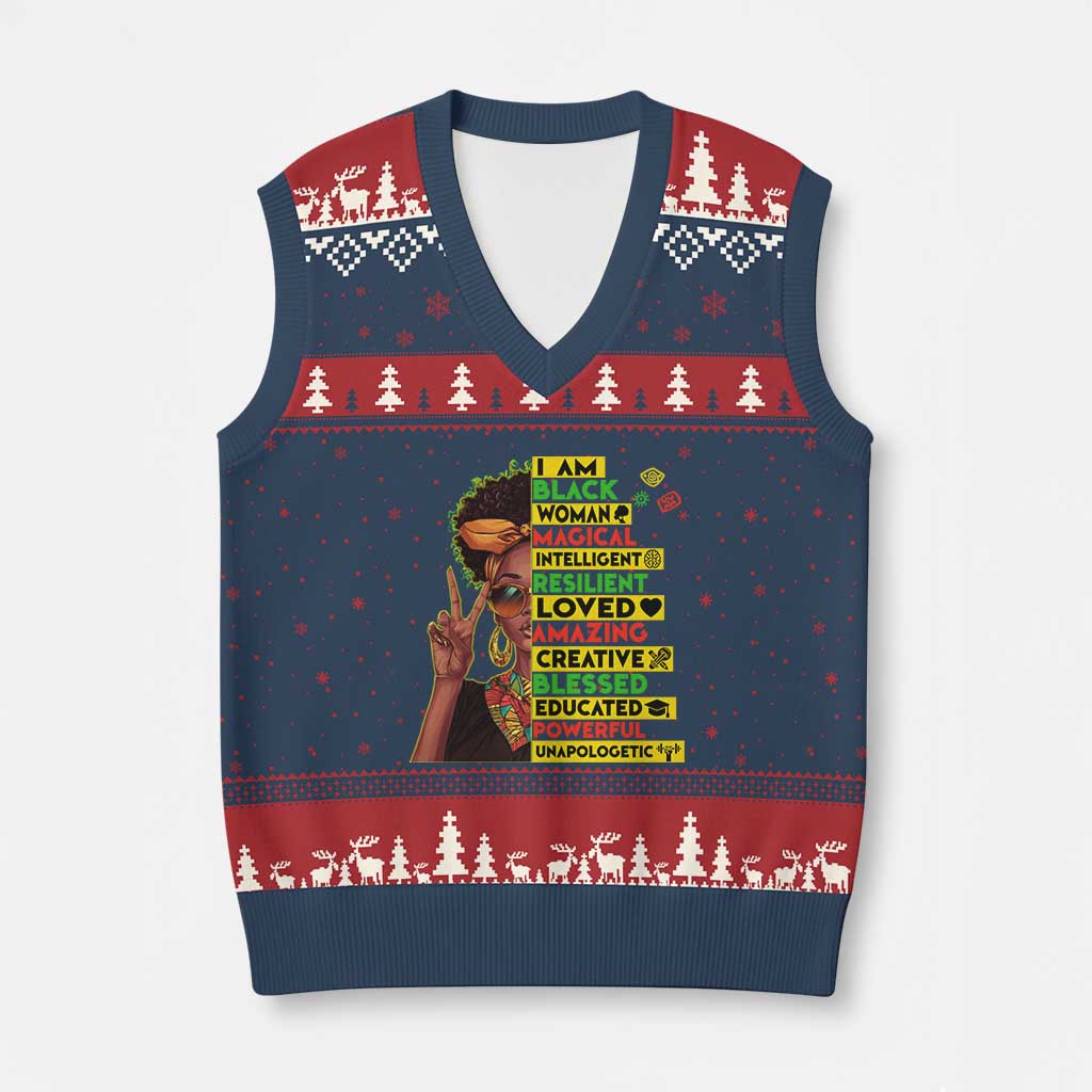 I Am Black Man V-Neck Knit Sweater Vest Afro African American Pride Black History Month - Wonder Print Shop