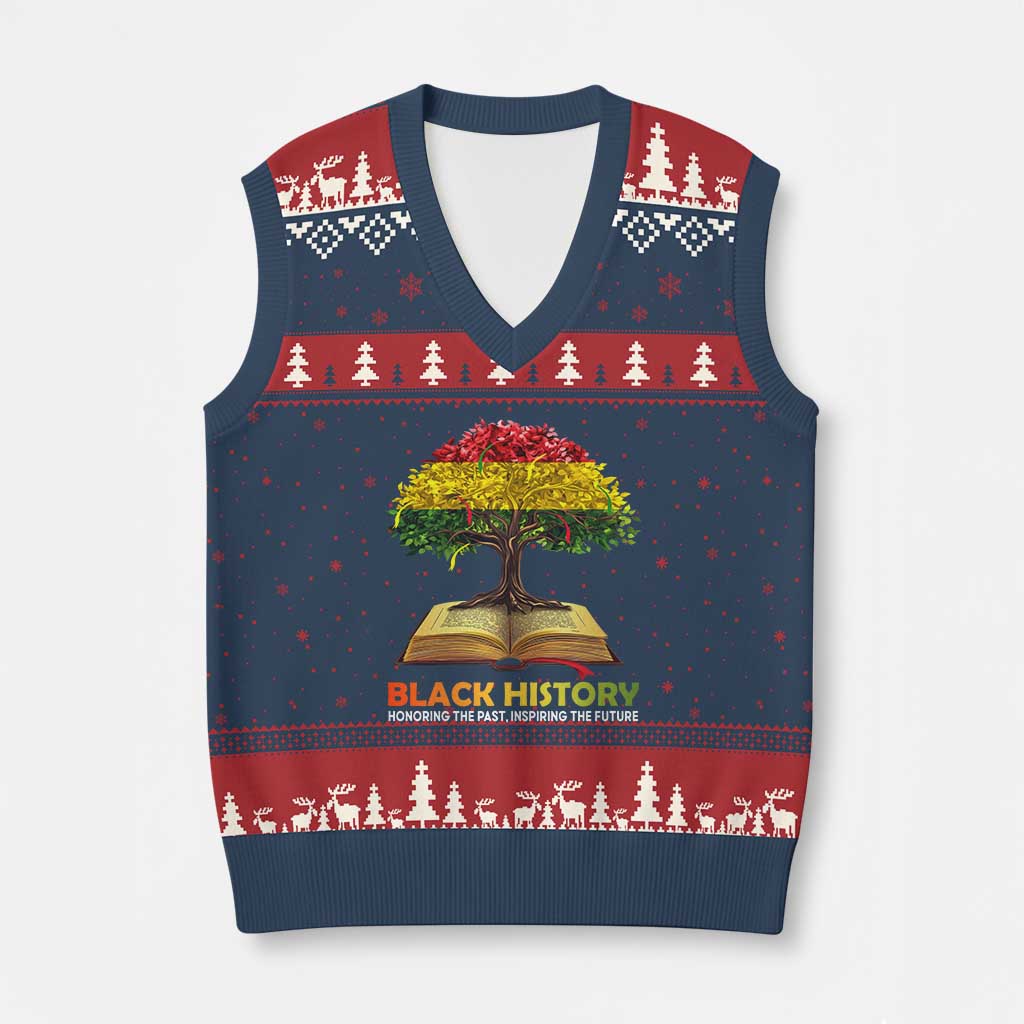 Black History Month V-Neck Knit Sweater Vest Honoring The Past Inspiring The Future African American Roots Pride - Wonder Print Shop