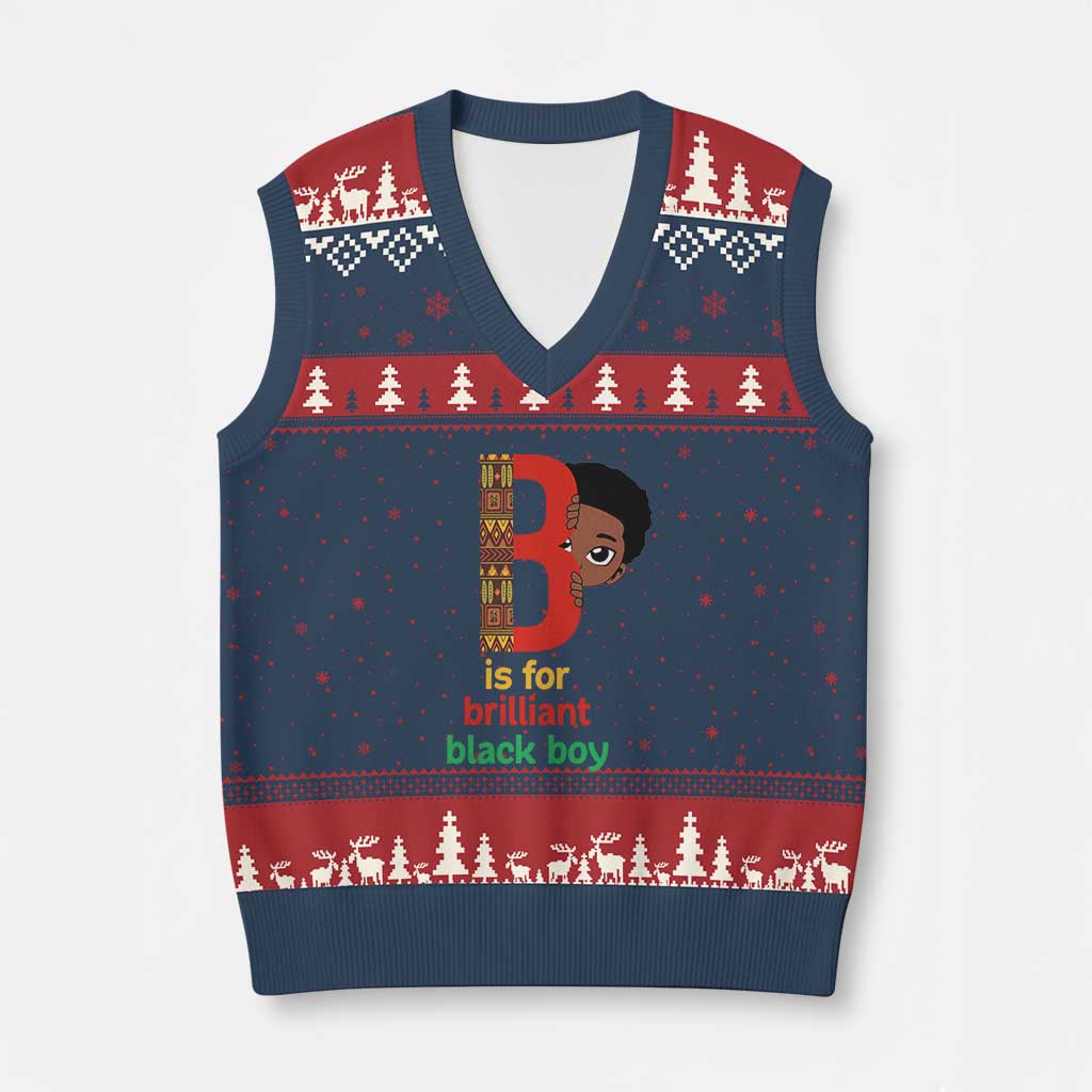 Black History Month Boy V-Neck Knit Sweater Vest B Is For Brilliant HBCU Education - Wonder Print Shop
