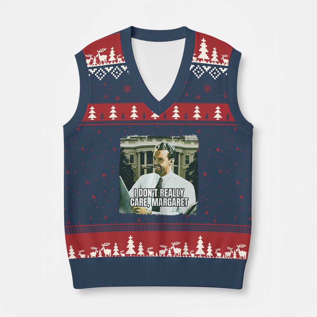 Funny JD Vance Interview Meme V-Neck Knit Sweater Vest I Don't Really Care Margaret - Wonder Print Shop