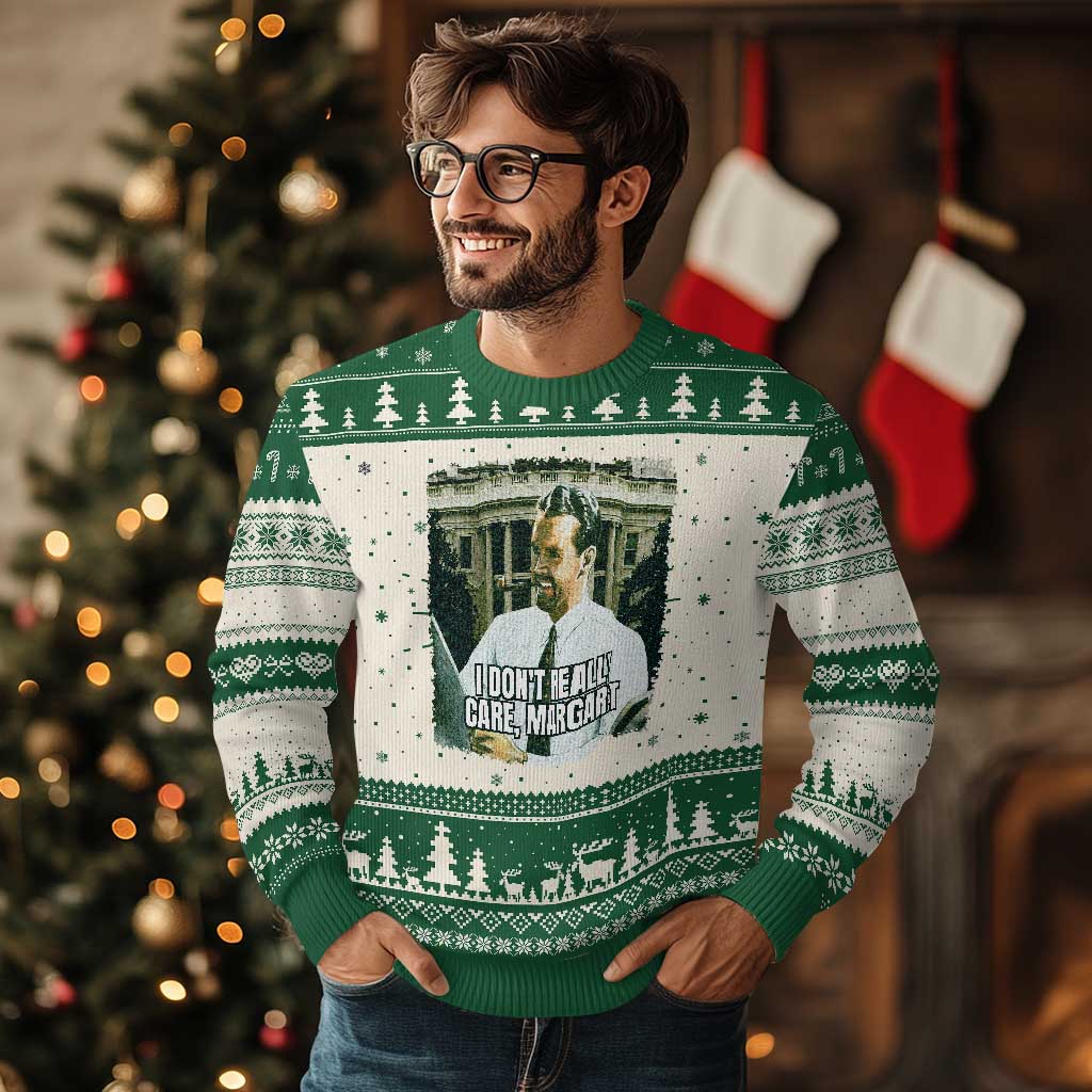 Funny JD Vance Interview Meme Knitted Sweatshirt I Don't Really Care Margaret