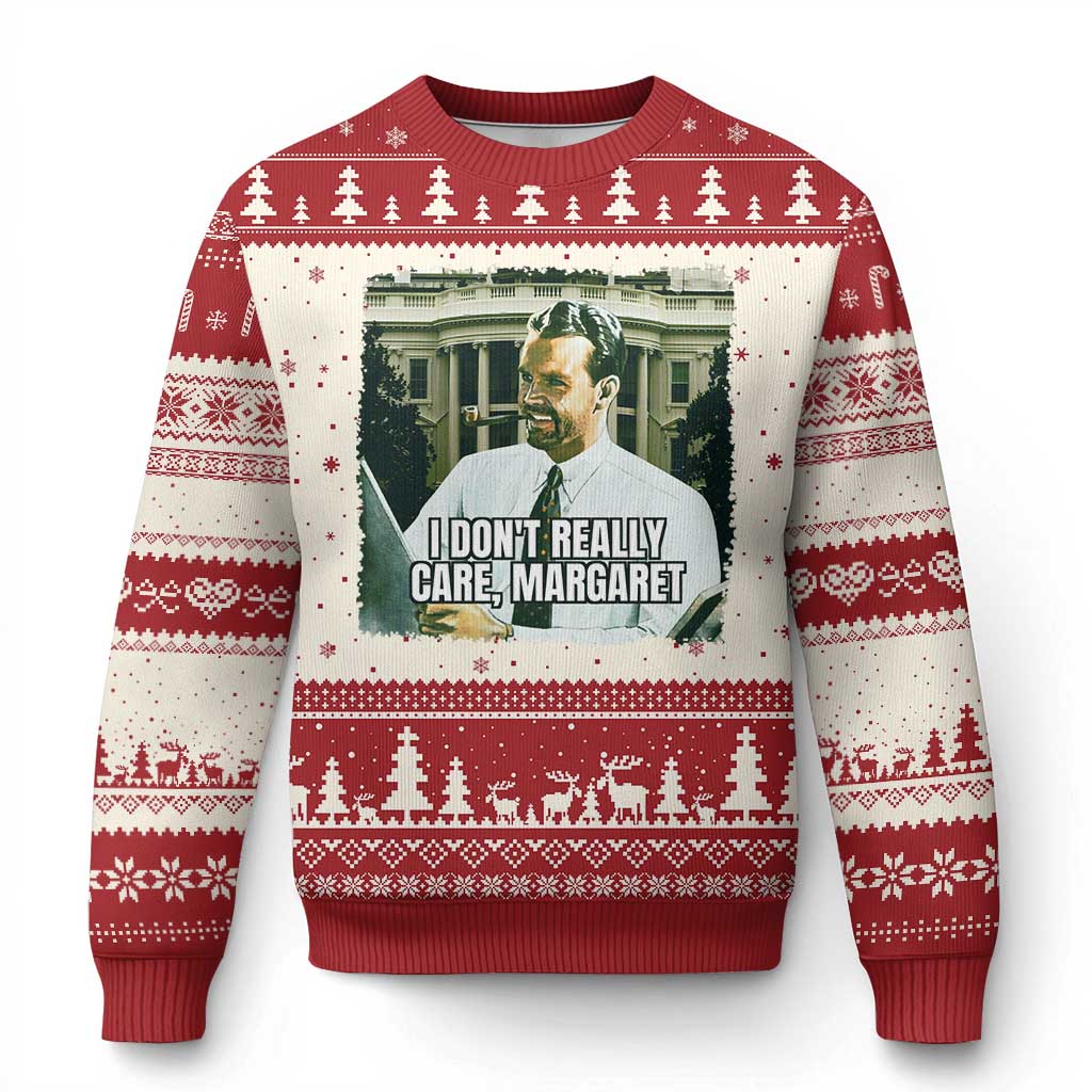 Funny JD Vance Interview Meme Knitted Sweatshirt I Don't Really Care Margaret