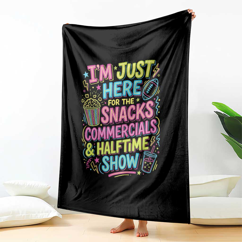 I'm Just Here for The Snacks Commercials Halftime Show Throw Blanket Funny Game Day Neon Style