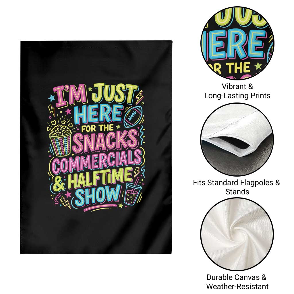 I'm Just Here for The Snacks Commercials Halftime Show Garden Flag Funny Game Day Neon Style