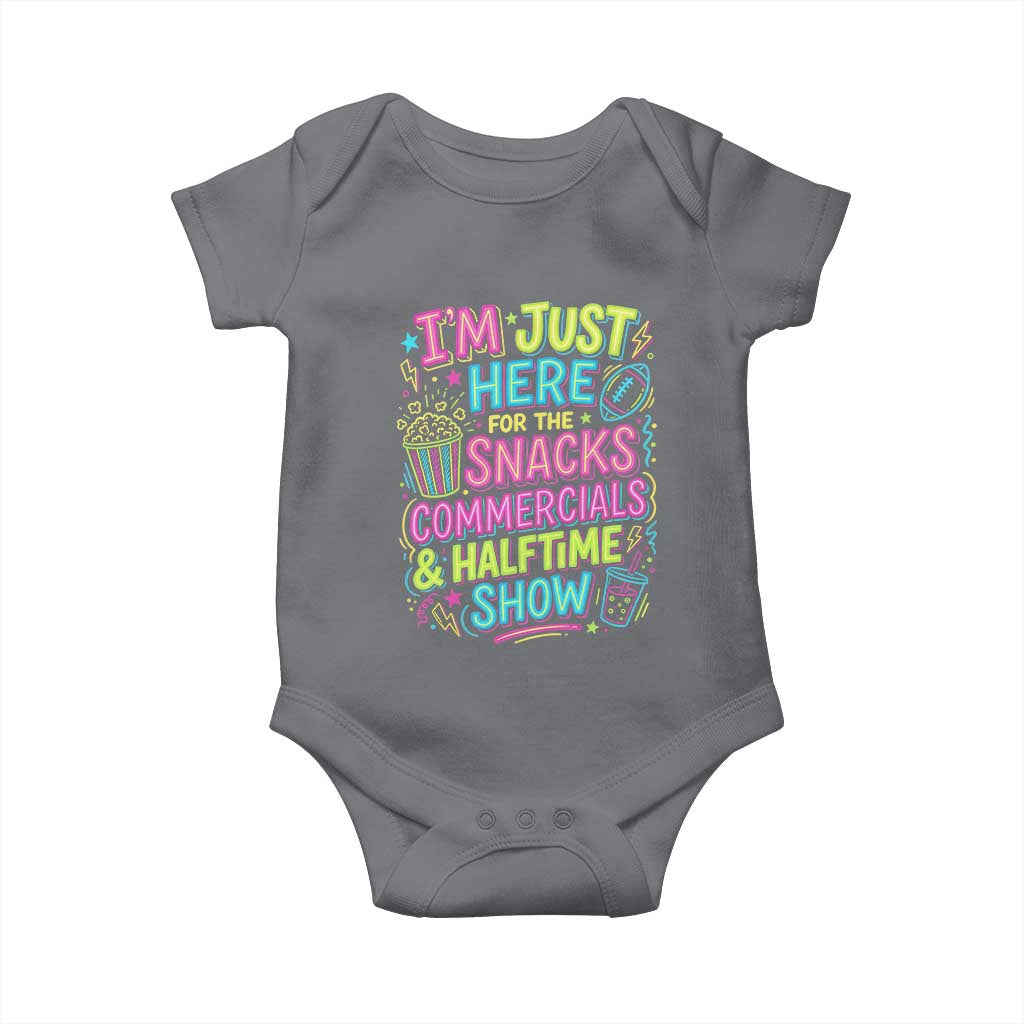 I'm Just Here for The Snacks Commercials Halftime Show Baby Onesie Funny Game Day Neon Style