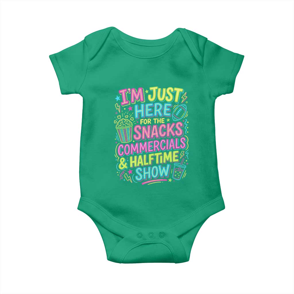 I'm Just Here for The Snacks Commercials Halftime Show Baby Onesie Funny Game Day Neon Style