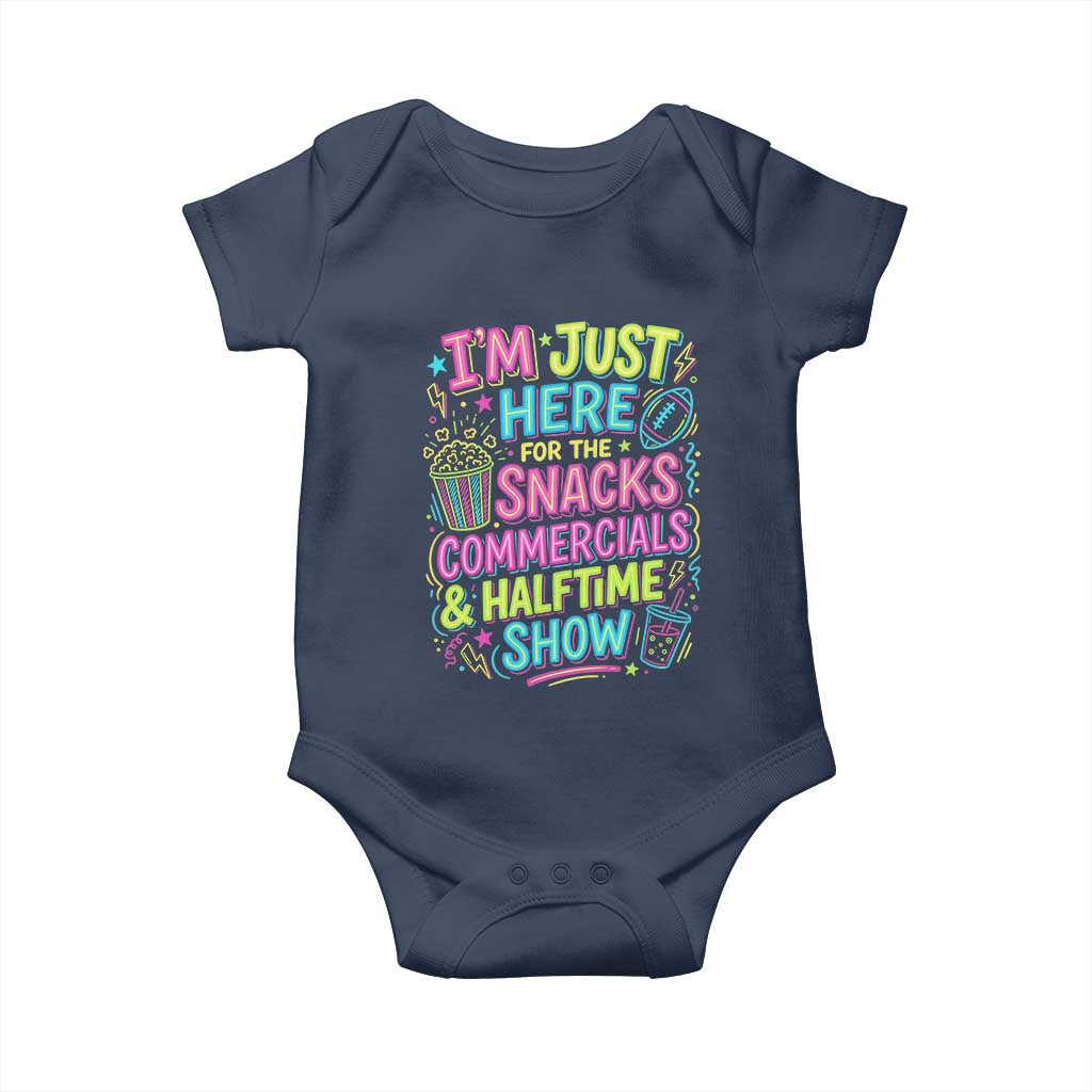 I'm Just Here for The Snacks Commercials Halftime Show Baby Onesie Funny Game Day Neon Style