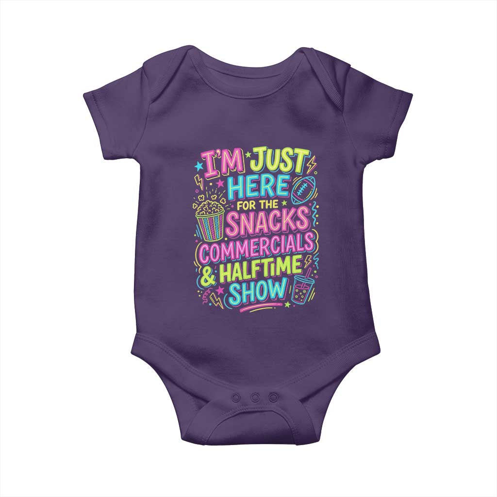 I'm Just Here for The Snacks Commercials Halftime Show Baby Onesie Funny Game Day Neon Style
