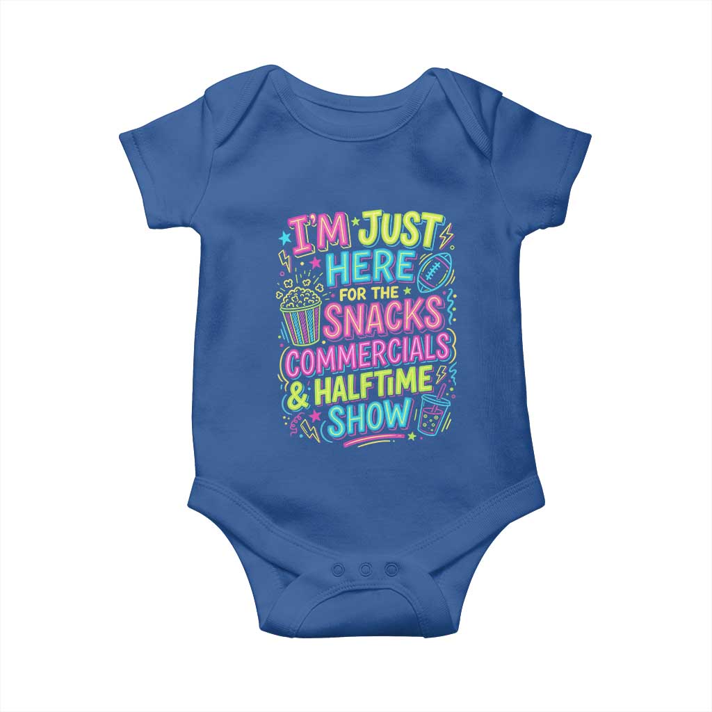 I'm Just Here for The Snacks Commercials Halftime Show Baby Onesie Funny Game Day Neon Style