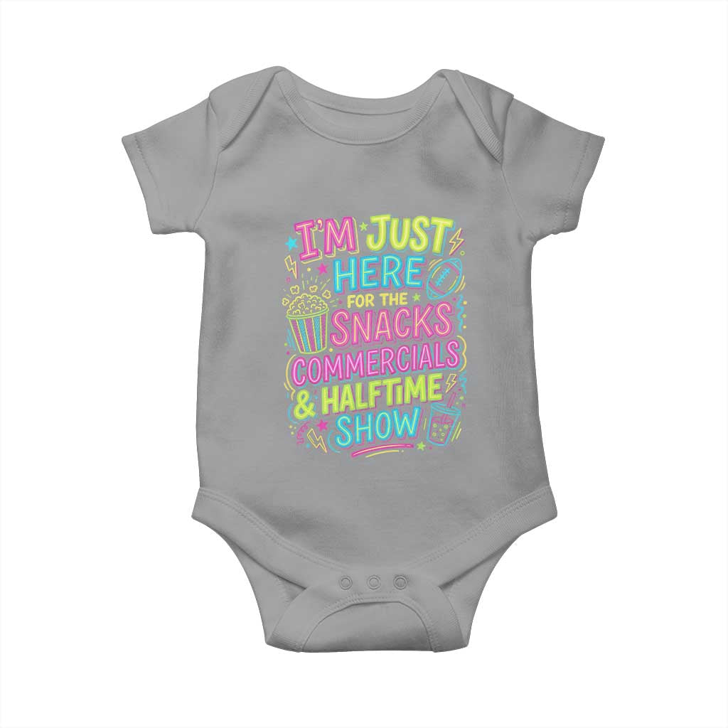 I'm Just Here for The Snacks Commercials Halftime Show Baby Onesie Funny Game Day Neon Style