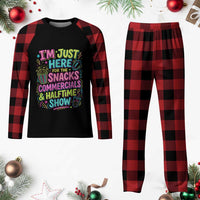 I'm Just Here for The Snacks Commercials Halftime Show Plaid Pajama Set Funny Game Day Neon Style