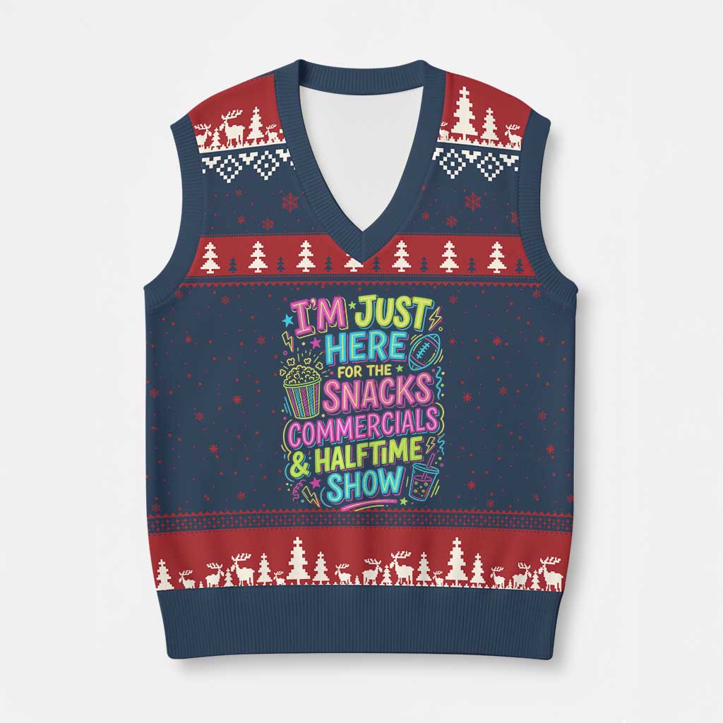 I'm Just Here for The Snacks Commercials Halftime Show V-Neck Knit Sweater Vest Funny Game Day Neon Style