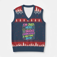 I'm Just Here for The Snacks Commercials Halftime Show V-Neck Knit Sweater Vest Funny Game Day Neon Style