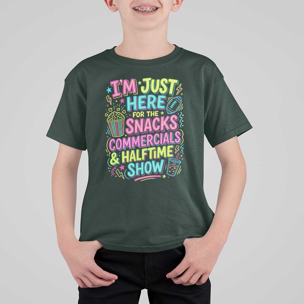 I'm Just Here for The Snacks Commercials Halftime Show T Shirt For Kid Funny Game Day Neon Style