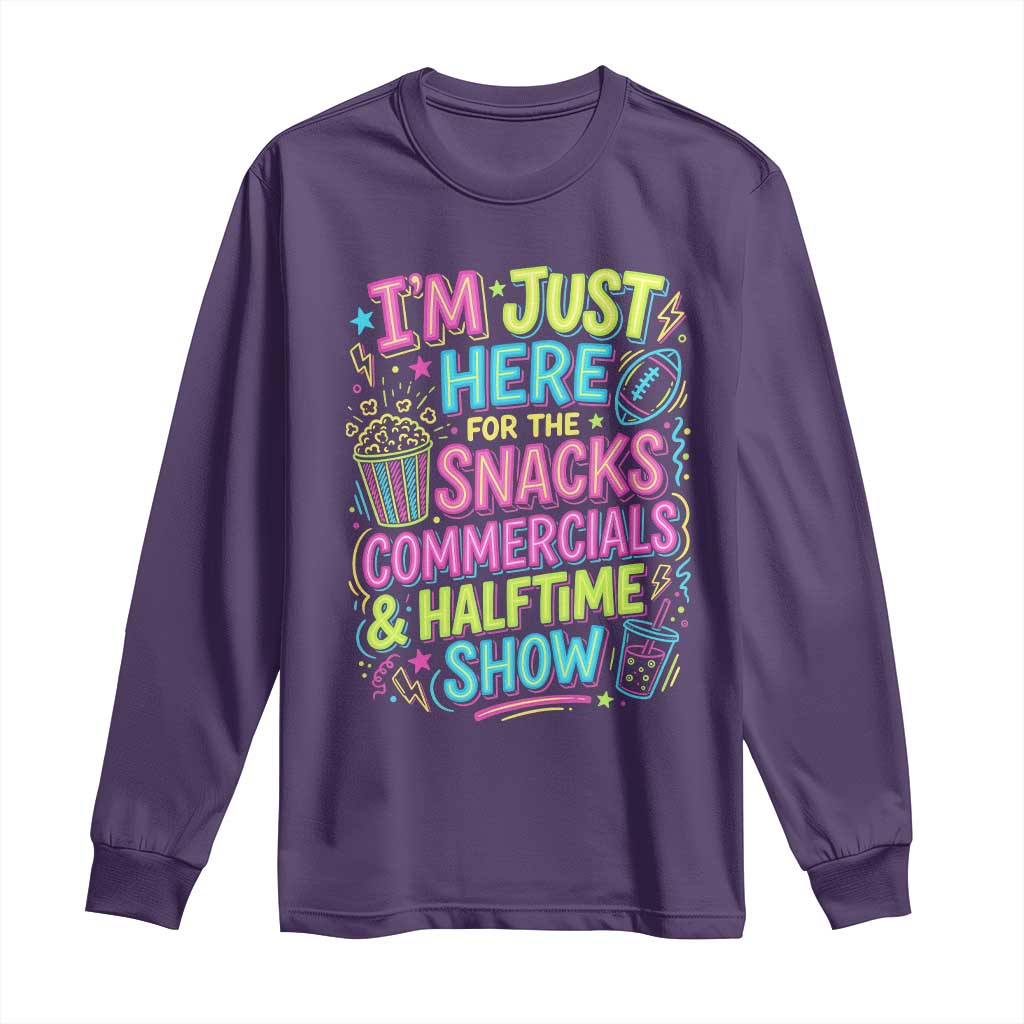 I'm Just Here for The Snacks Commercials Halftime Show Long Sleeve Shirt Funny Game Day Neon Style