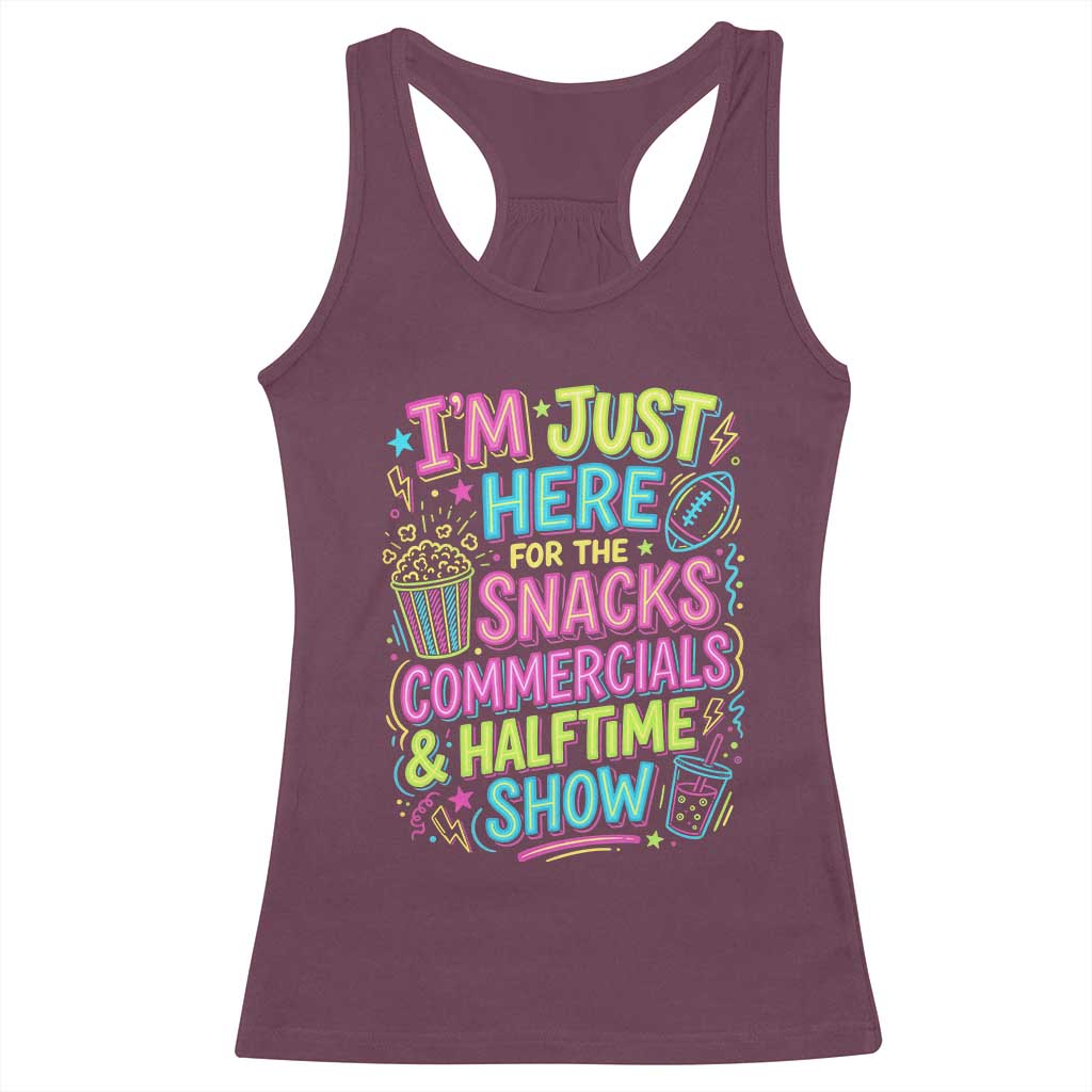 I'm Just Here for The Snacks Commercials Halftime Show Racerback Tank Top Funny Game Day Neon Style