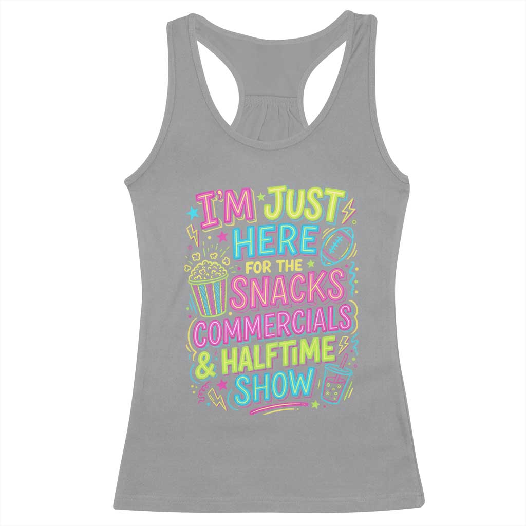 I'm Just Here for The Snacks Commercials Halftime Show Racerback Tank Top Funny Game Day Neon Style
