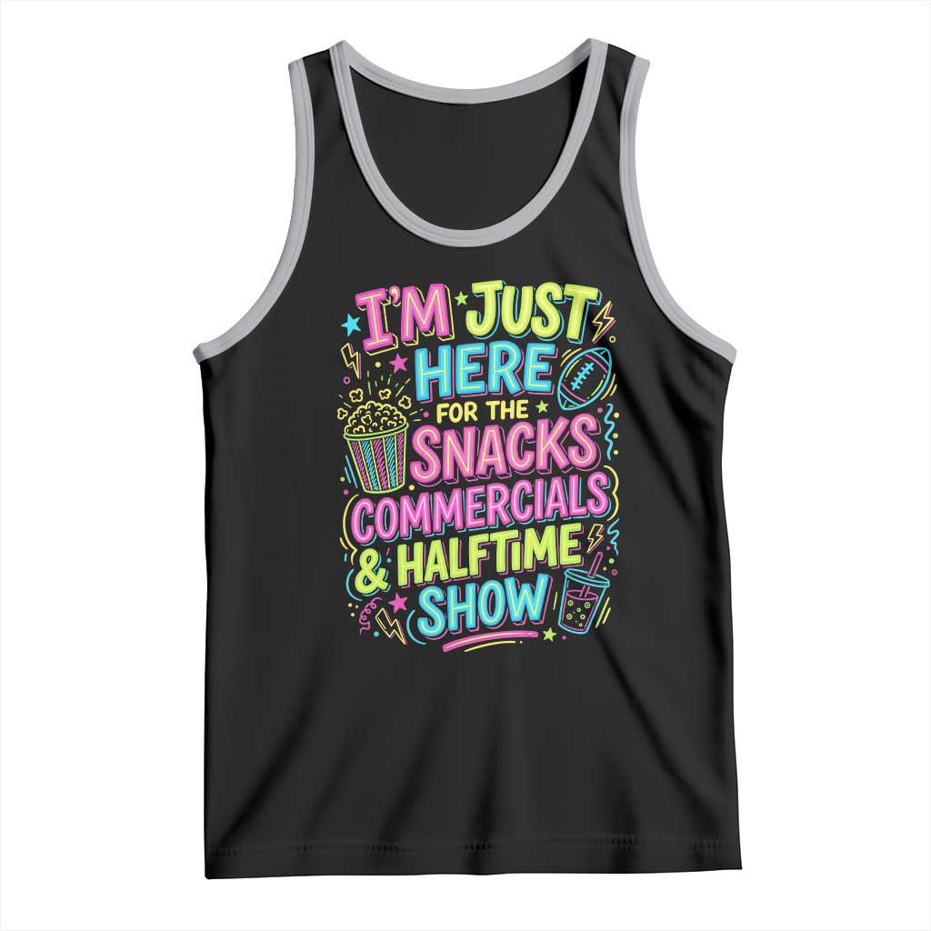 I'm Just Here for The Snacks Commercials Halftime Show Tank Top Funny Game Day Neon Style