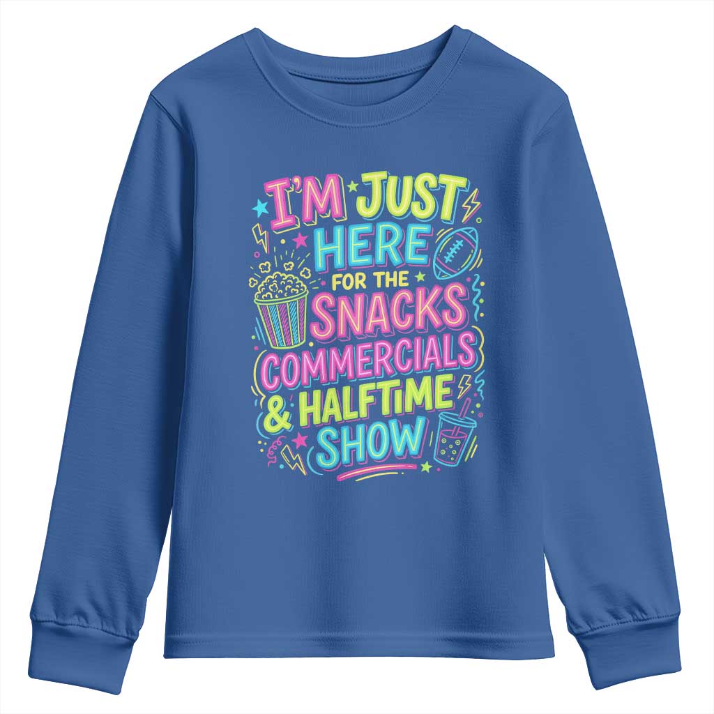 I'm Just Here for The Snacks Commercials Halftime Show Youth Sweatshirt Funny Game Day Neon Style