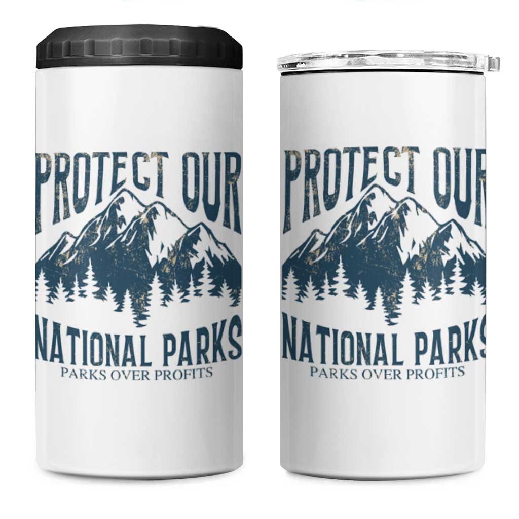 Protect Our National Parks 4 in 1 Can Cooler Tumbler Retro Mountain Nature Graphic