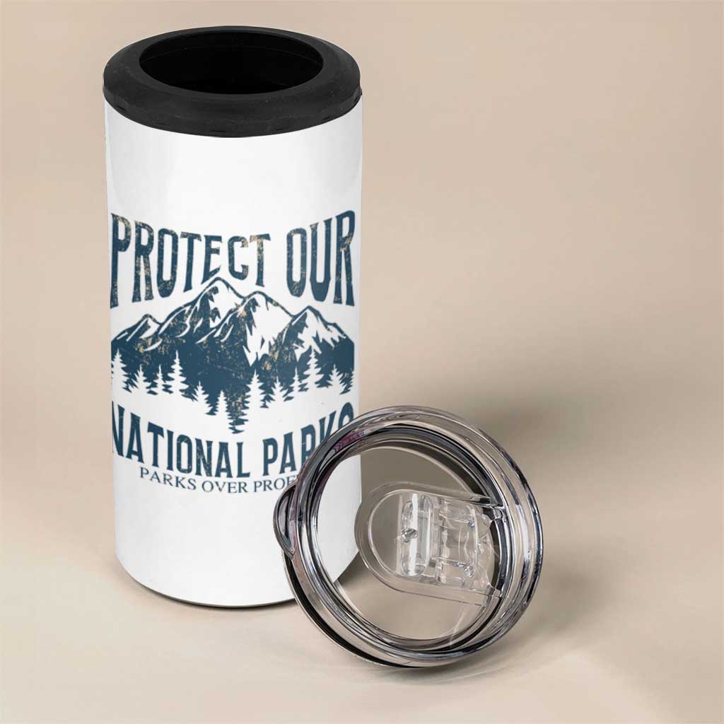 Protect Our National Parks 4 in 1 Can Cooler Tumbler Retro Mountain Nature Graphic