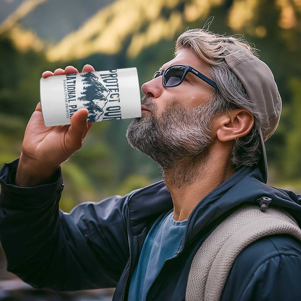 Protect Our National Parks 4 in 1 Can Cooler Tumbler Retro Mountain Nature Graphic