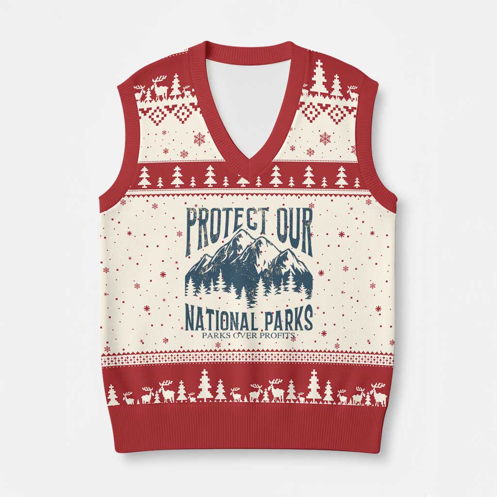 Protect Our National Parks V-Neck Knit Sweater Vest Retro Mountain Nature Graphic - Wonder Print Shop