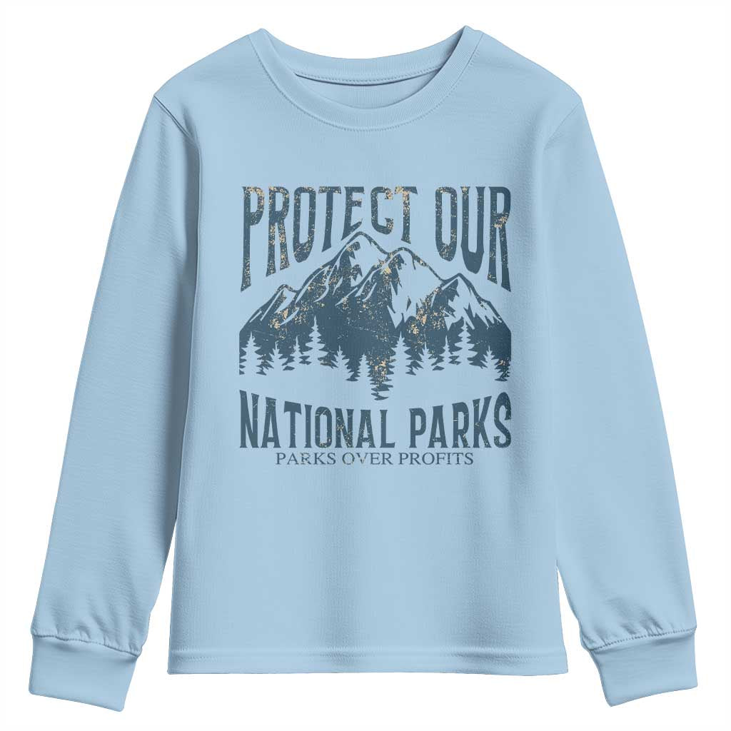 Protect Our National Parks Youth Sweatshirt Retro Mountain Nature Graphic
