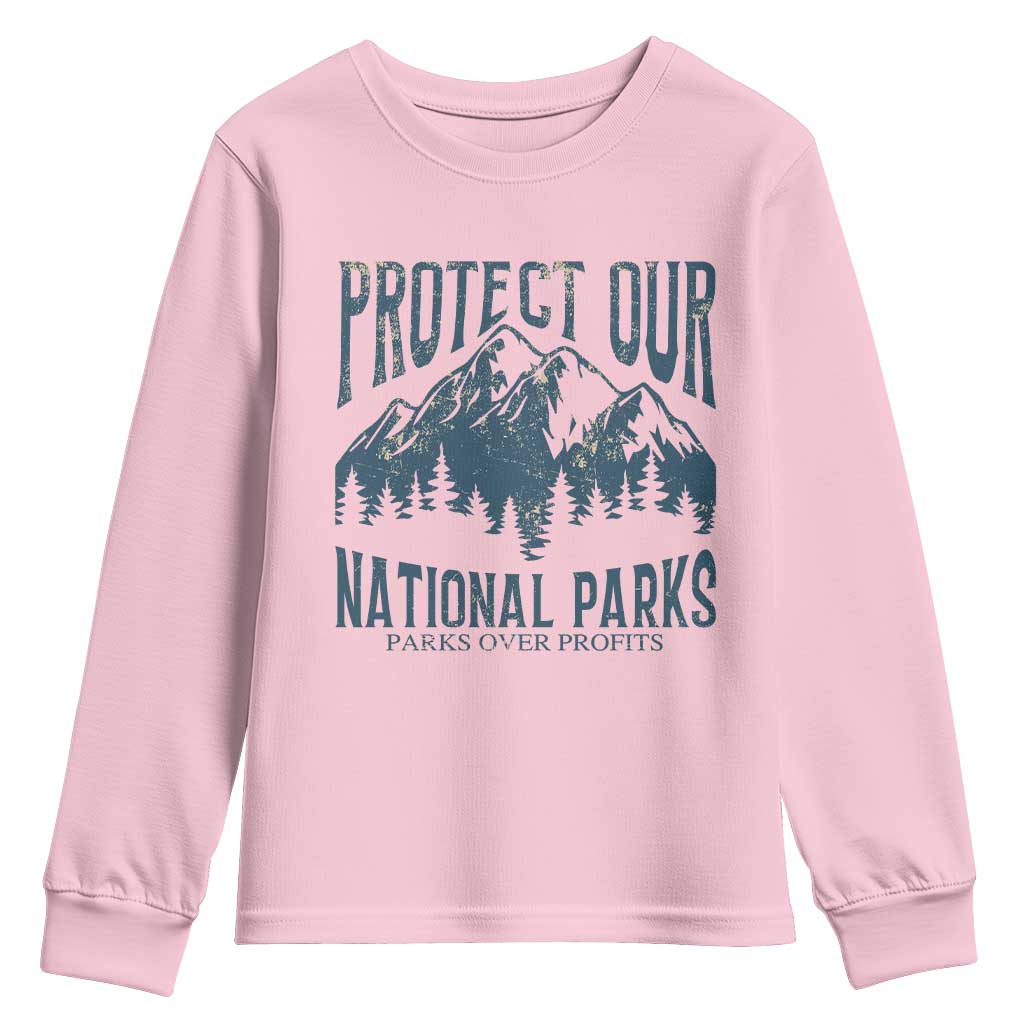 Protect Our National Parks Youth Sweatshirt Retro Mountain Nature Graphic