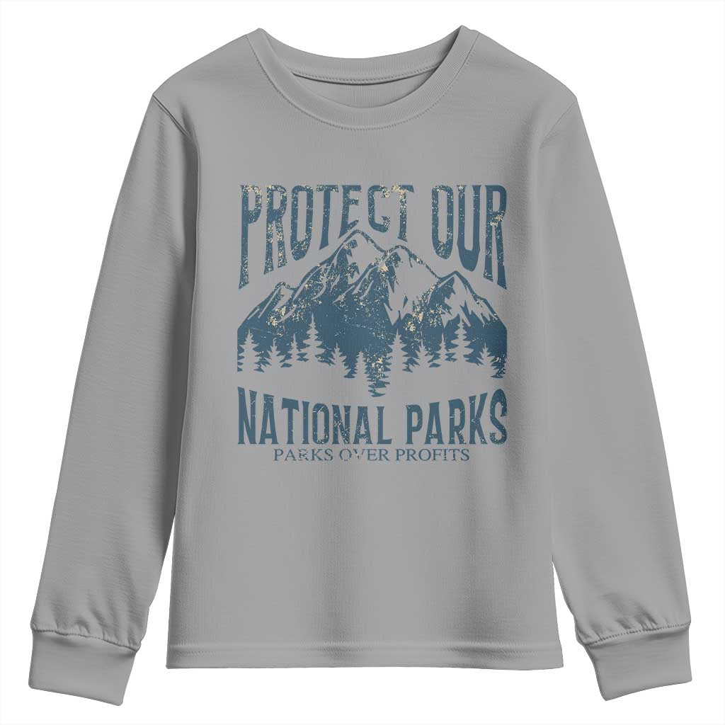 Protect Our National Parks Youth Sweatshirt Retro Mountain Nature Graphic