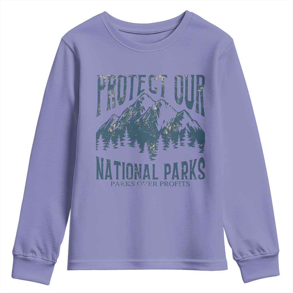 Protect Our National Parks Youth Sweatshirt Retro Mountain Nature Graphic