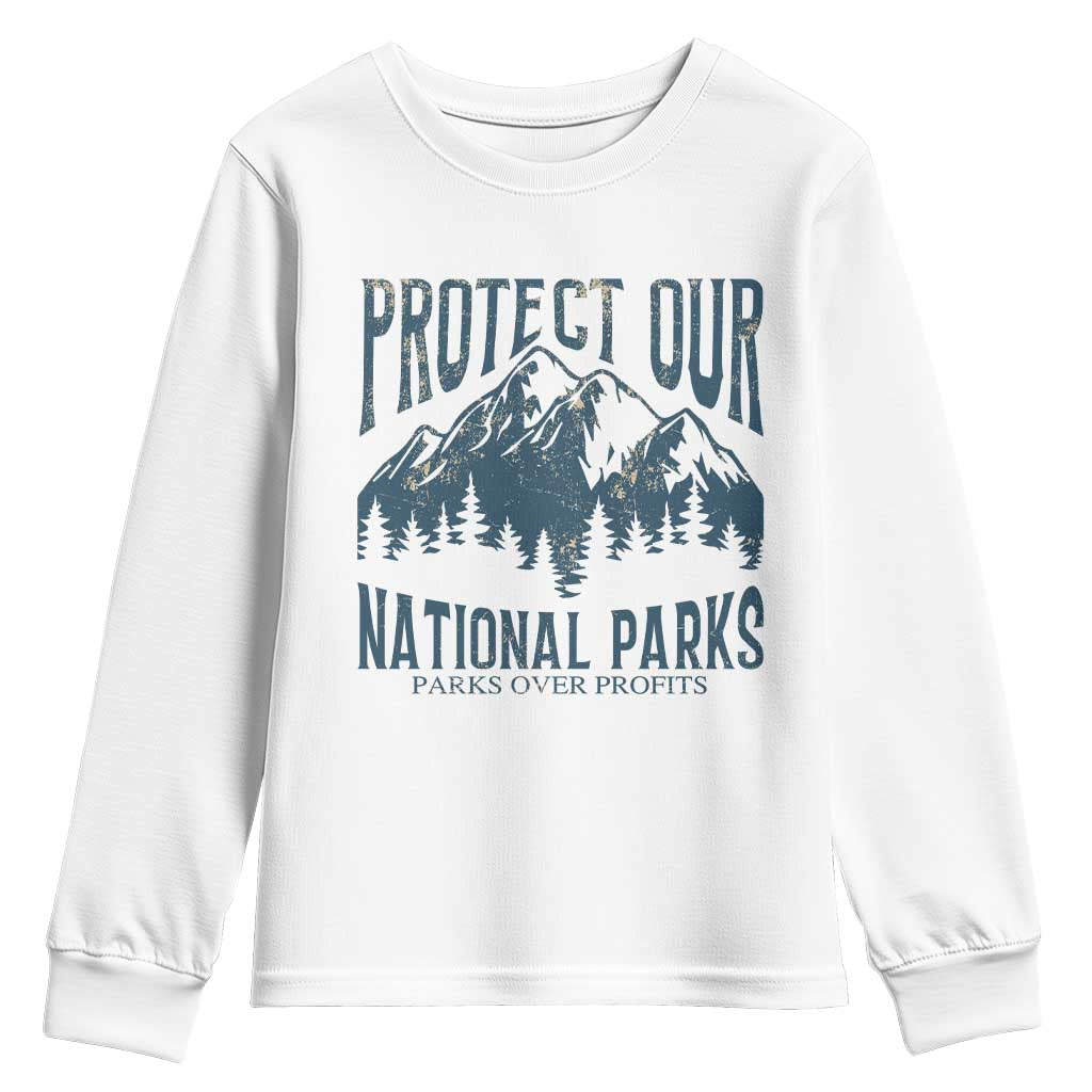 Protect Our National Parks Youth Sweatshirt Retro Mountain Nature Graphic