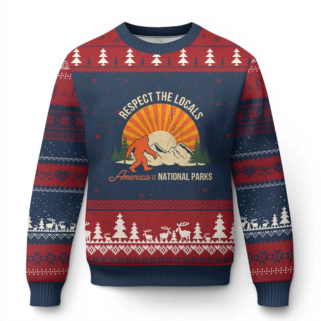 Respect The Locals Ugly Christmas Sweater America's National Parks Vintage Bigfoot - Wonder Print Shop