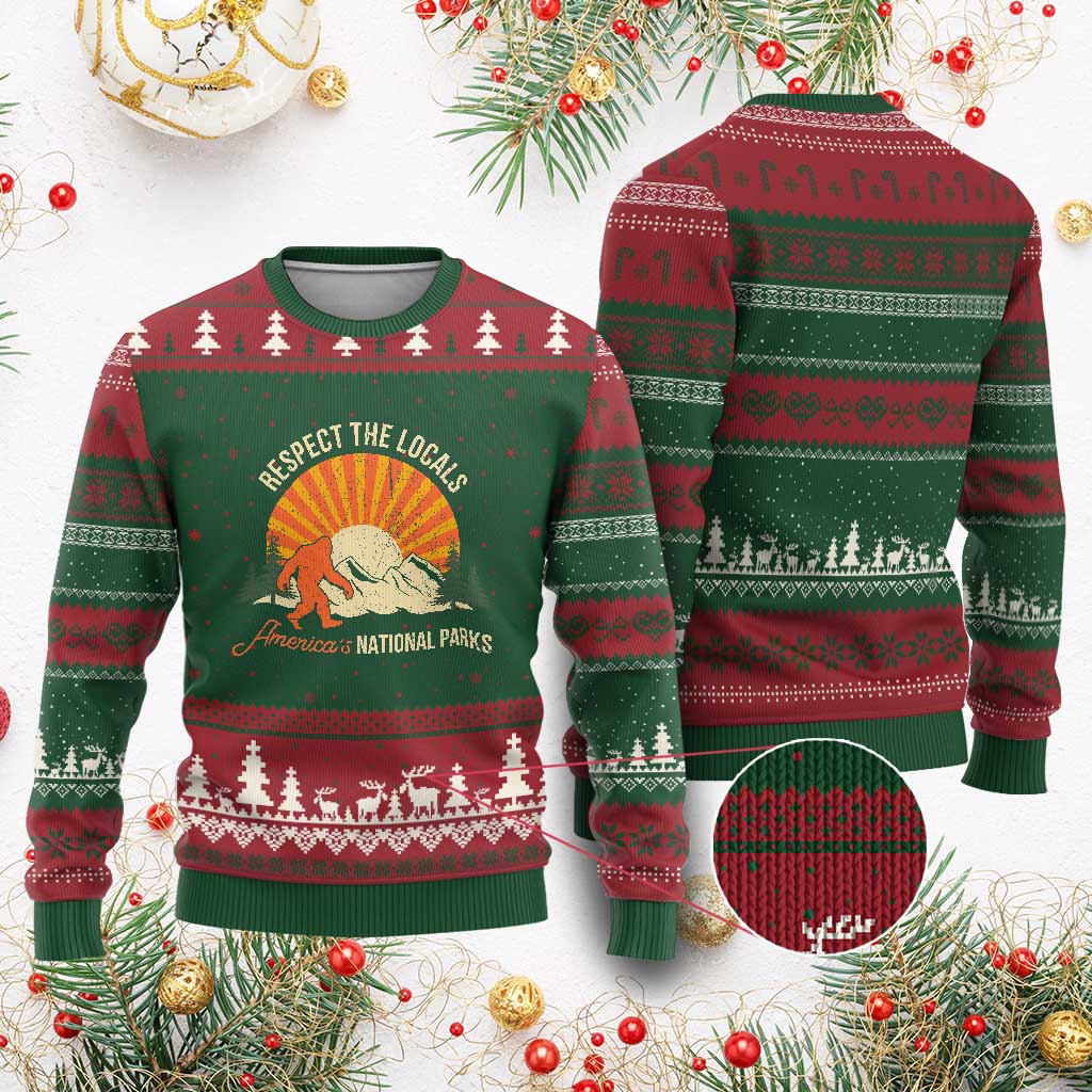 Respect The Locals Ugly Christmas Sweater America's National Parks Vintage Bigfoot - Wonder Print Shop