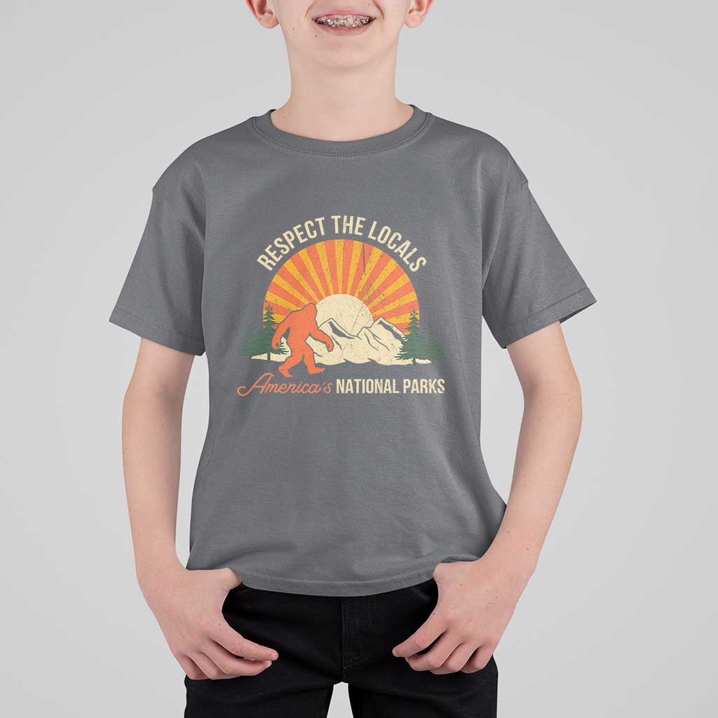 Respect The Locals T Shirt For Kid America's National Parks Vintage Bigfoot