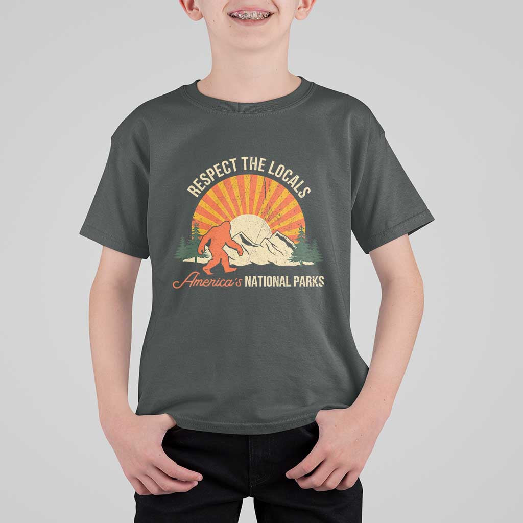 Respect The Locals T Shirt For Kid America's National Parks Vintage Bigfoot