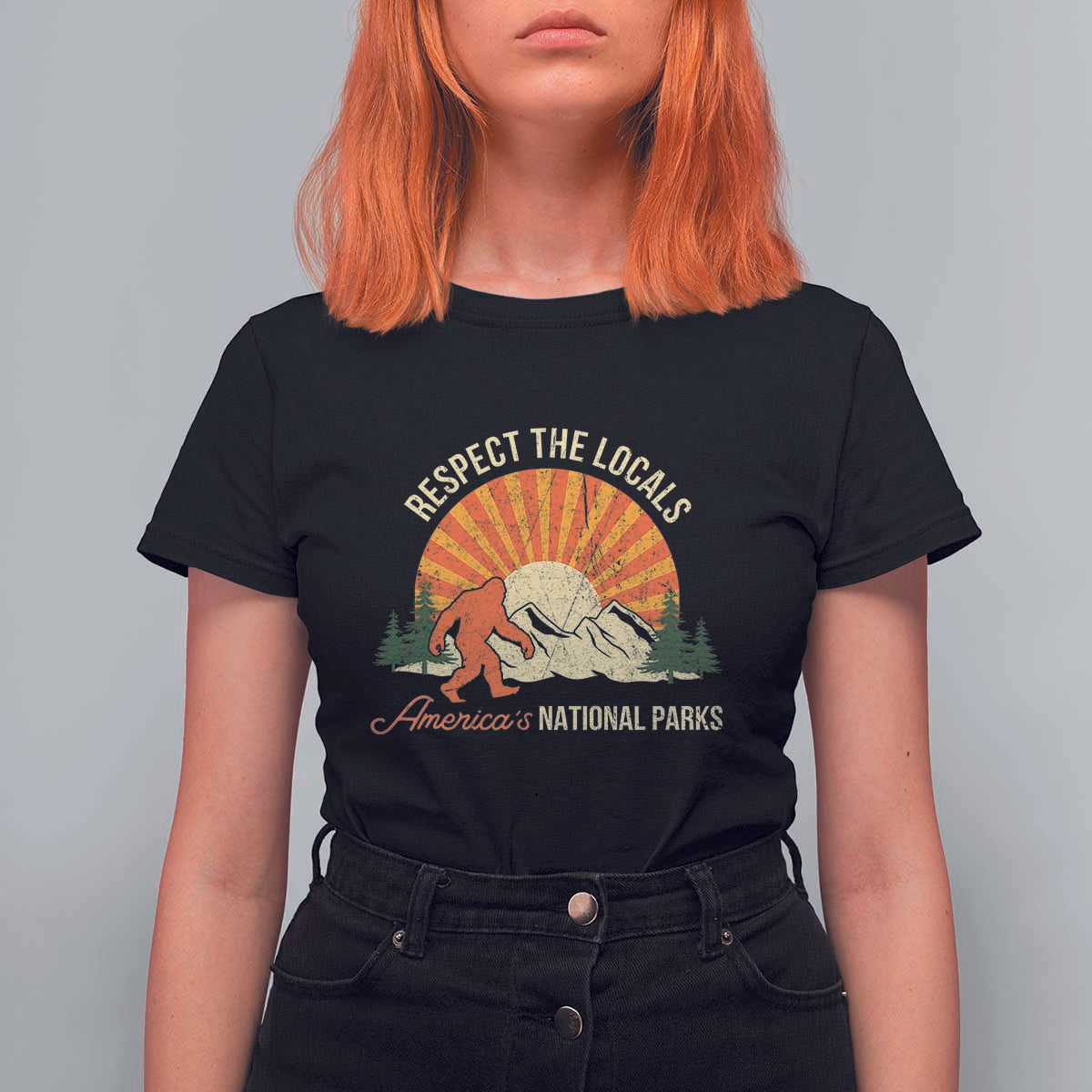 Respect The Locals T Shirt For Women America's National Parks Vintage Bigfoot