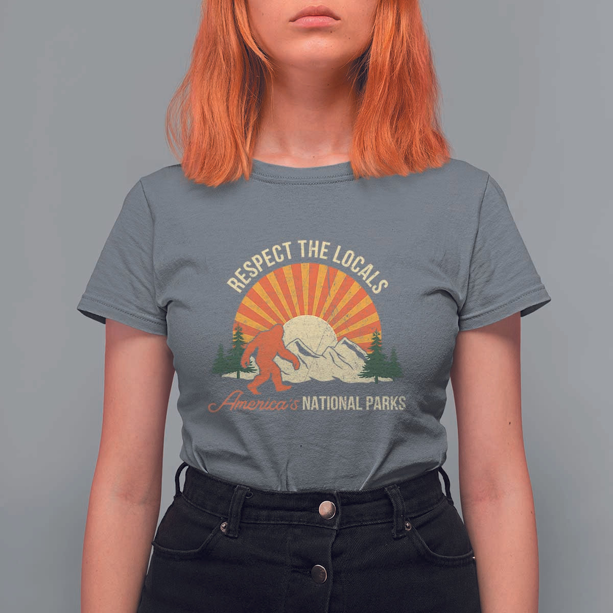 Respect The Locals T Shirt For Women America's National Parks Vintage Bigfoot