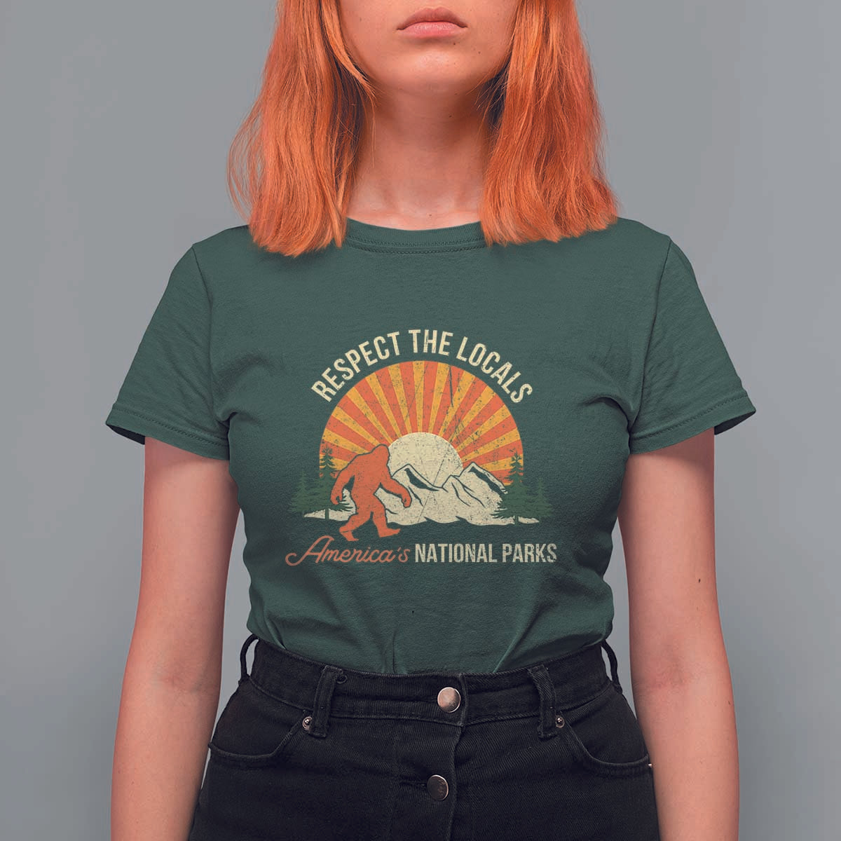 Respect The Locals T Shirt For Women America's National Parks Vintage Bigfoot