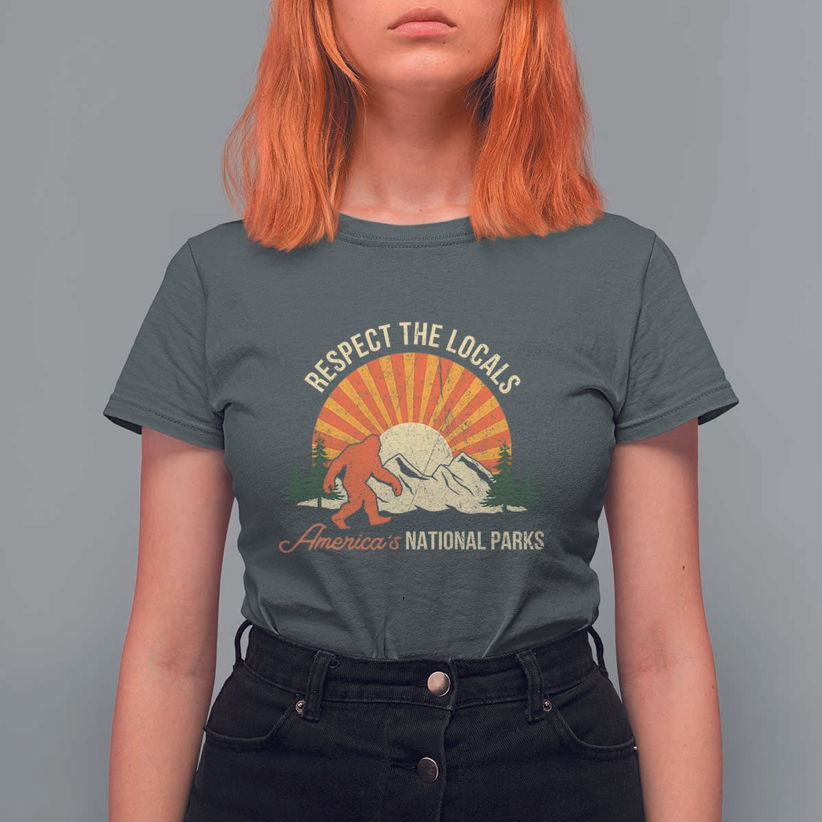 Respect The Locals T Shirt For Women America's National Parks Vintage Bigfoot