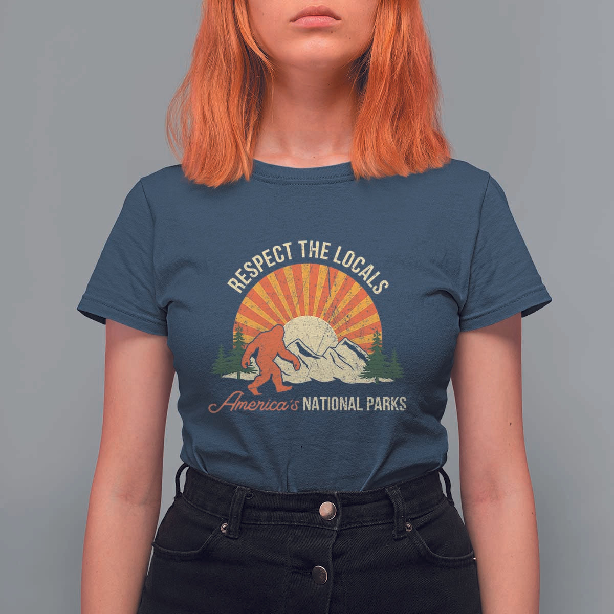 Respect The Locals T Shirt For Women America's National Parks Vintage Bigfoot